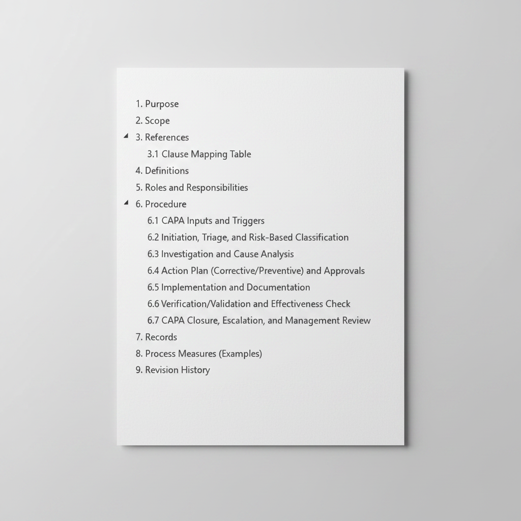 Medical Device CAPA Procedure Template – QMSR Compatible