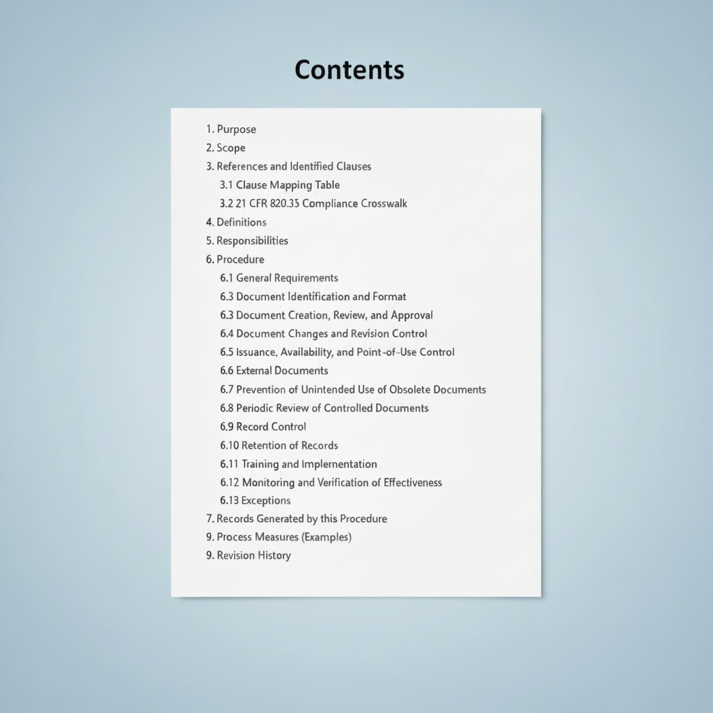 Medical Device Document and Records Control Procedure Template – QMSR Compatible