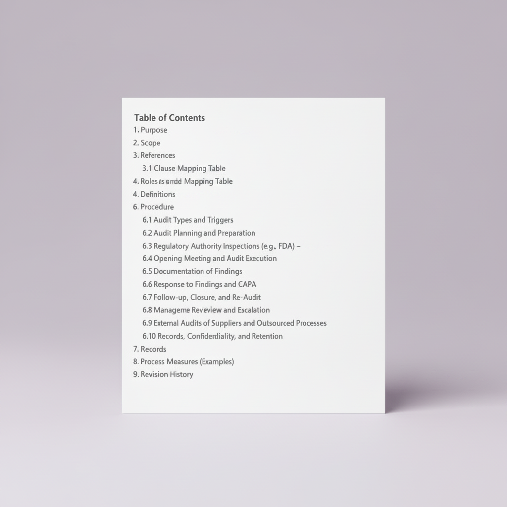 Medical Device External Audit Procedure Template – QMSR Compatible