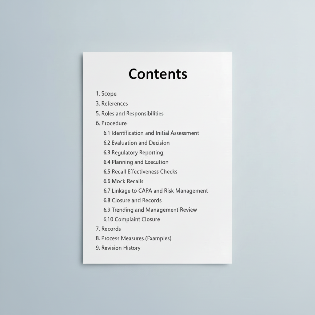 Medical Device Field Actions and Recalls Procedure Template – QMSR Compatible