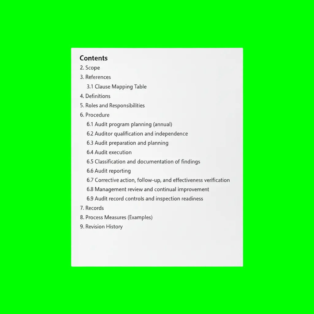 Medical Device Internal Audit Procedure Template – QMSR Compatible