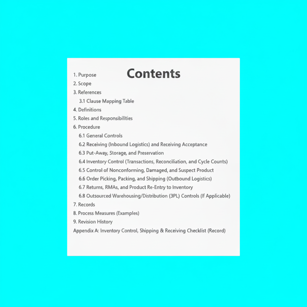 Medical Device Inventory Control, Shipping and Receiving Procedure Template – QMSR Compatible