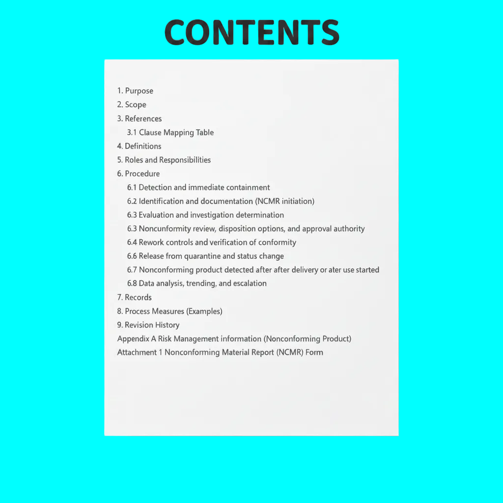 Medical Device Nonconforming Material Procedure Template – QMSR Compatible