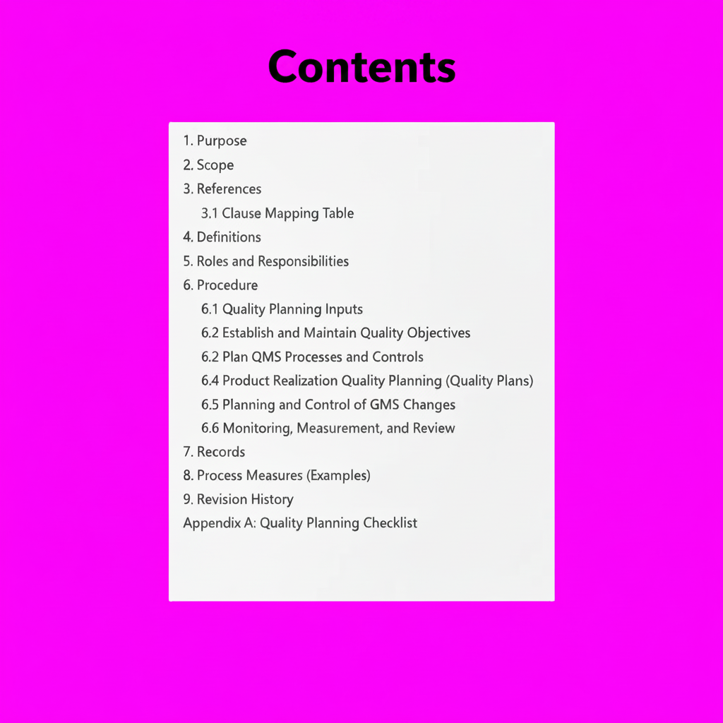 Medical Device Quality Planning Procedure Template – QMSR Compatible